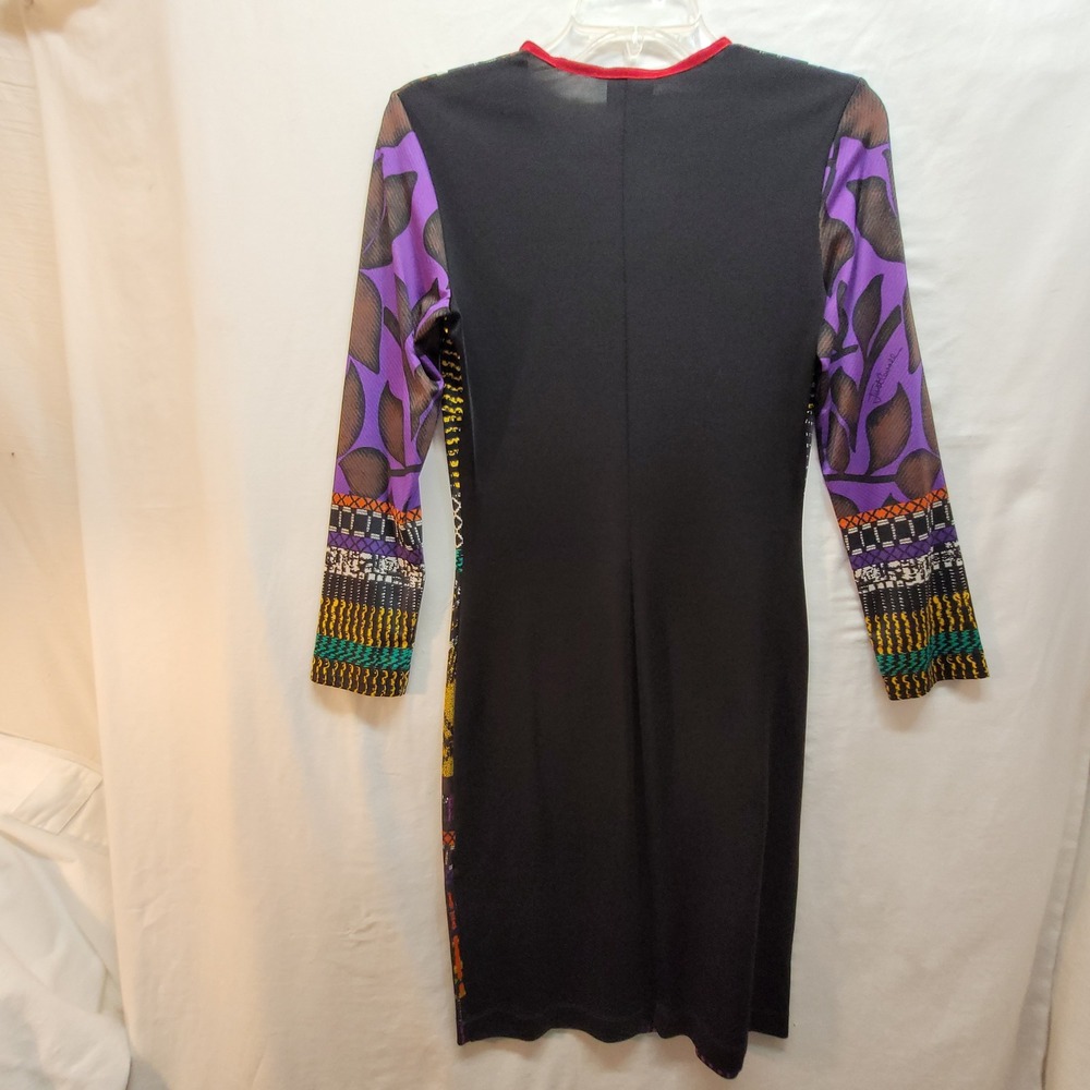 Just Cavalli Women Mixed Geometric Print Long Sleeve Dress Black Multi Size 40 - Picture 9 of 15